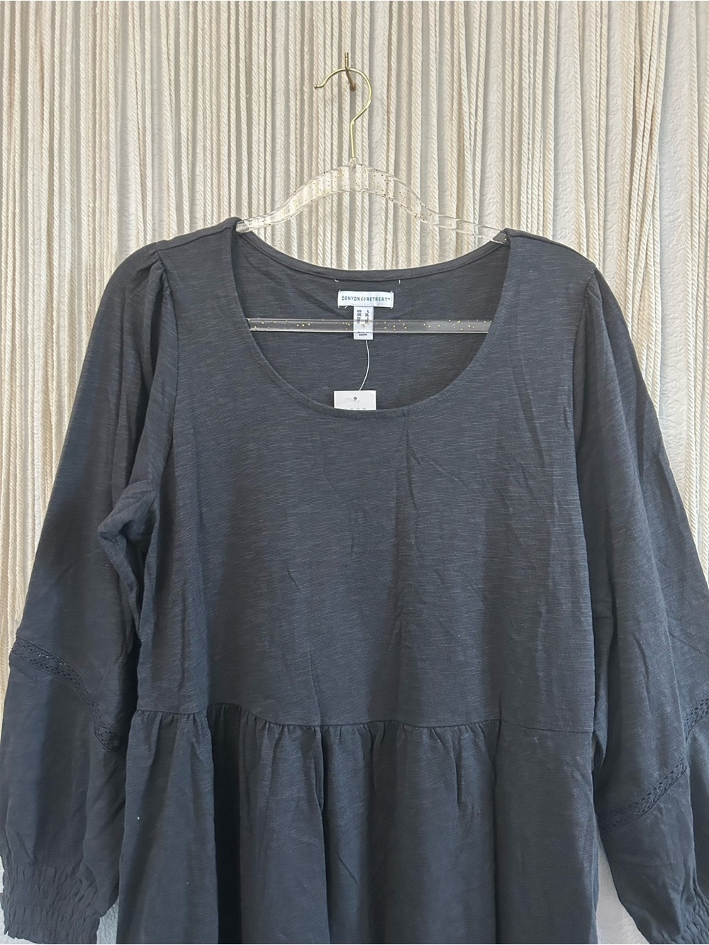 Denim & Co. Canyon Retreat Easy Midi Tiered Dress Washed Black Long Sleeve - Picture 4 of 16